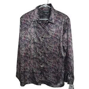 Vintage Y2K Notations Abstract Satin Blouse Large Funky Lightweight